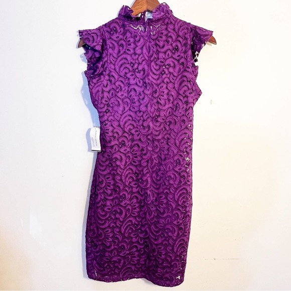 NWT ALEXIA ADMOR Purple Lace Dress Cap Sleeve Above Knee Party Cocktail Women's - Picture 4 of 11